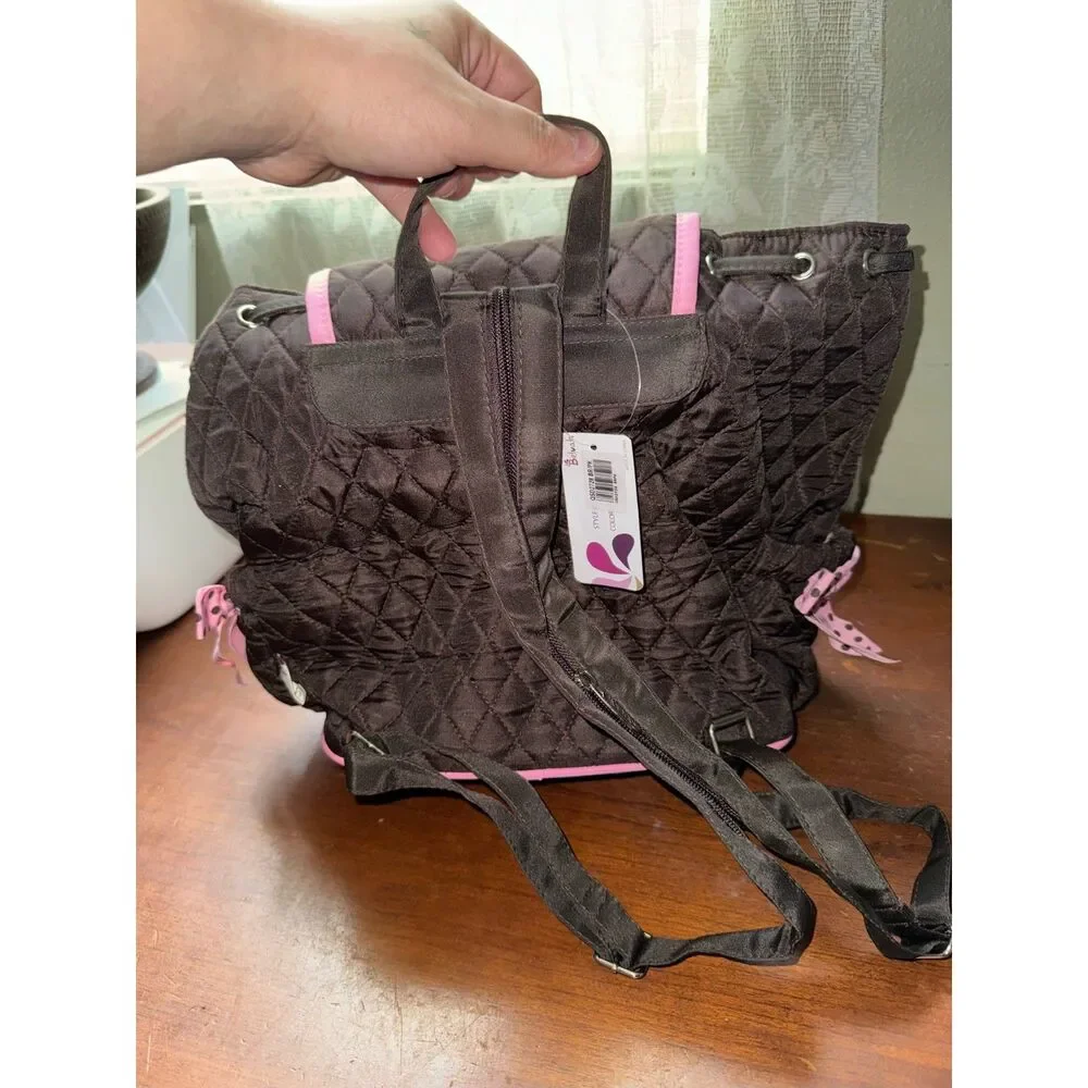Belvah NWT Quilted Backpack with 1 or 2 Straps Brown and Pink